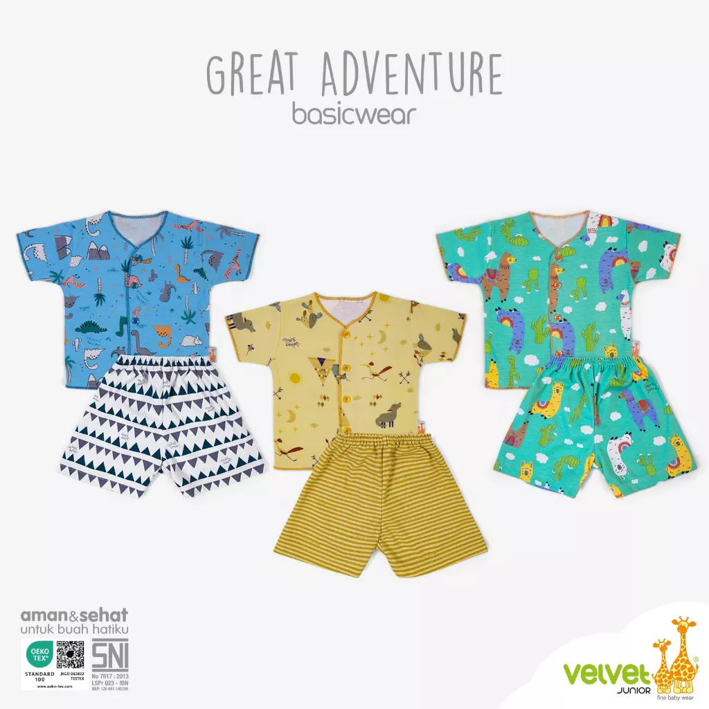 Size Newborn NB Velvet Junior Great Adventure Setelan bayi baru lahir 0-3 m