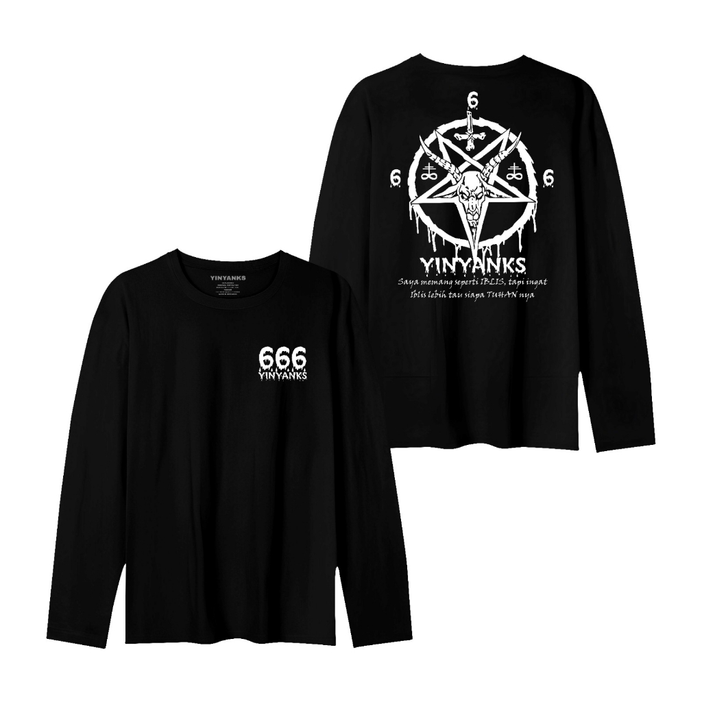 Yinyanks T-Shirt Satanic 666 Lengan panjang Black