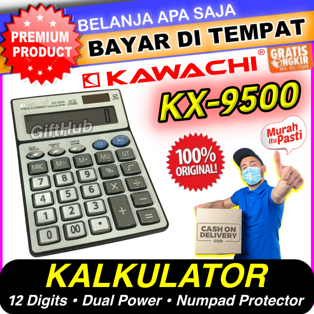 

Kalkulator Kawachi KX-9500 12 Digit Electronic Calculator Dual Power Solar and Battery Tombol Besar Numpad Protector Auto Off Check Correct Bisnis Dagang Sekolah Usaha