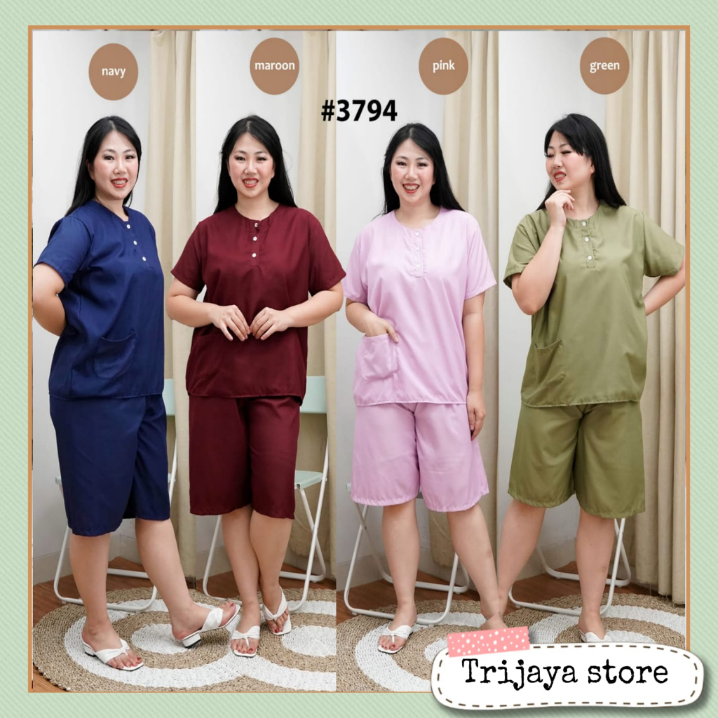 Trijaya . baju tidur wanita dewasa 3/4 jumbo / piyama setelan celana pendek jumbo XXL