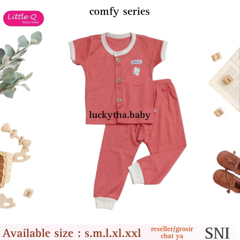 little q comfy CPR bahan cotton 100% baju pendek+celana panjang/ setelan little quen baby/ setelan bayi little q terbaru/ comfy little q polos terbaru / baju bayi polos