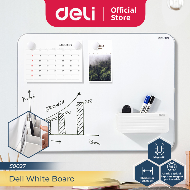 

Deli Magnetic White Board / Papan Tulis Magnetik 120 x 90 cm Gratis Spidol Hapusan Magnet Pin Wadah 50027