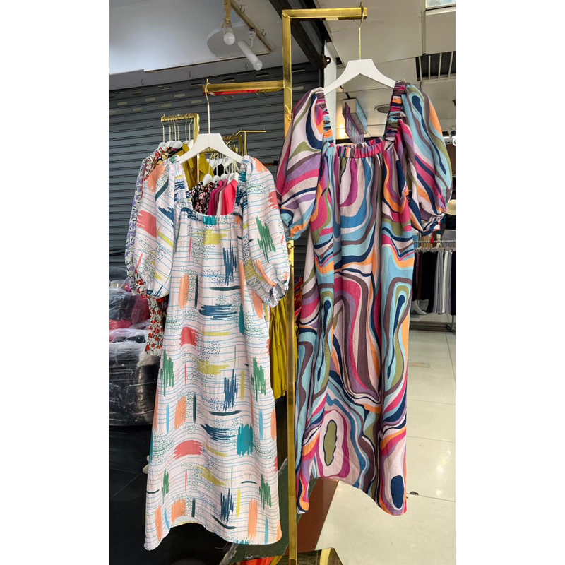 Dress Bangkok Dress smoke Dress Bunga Lengan Balon Dress Vintage Bkk Dress Vncek Dress square Neck