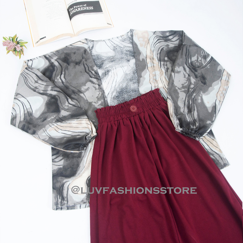 IL - SET OUTHER MOTIF VINTAGE COMBI KULOT KANCING WANITA / ONESET CARDIGAN WANITA MOTIF VINTAGE