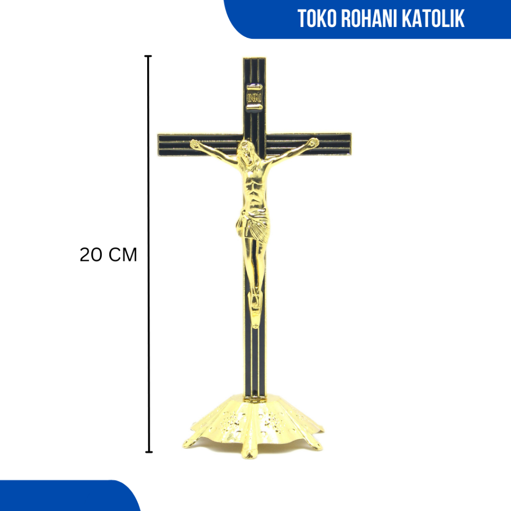 SALIB DUDUK KATOLIK (GOLD) / SALIB MEJA / SALIB ALTAR KATOLIK / SALIB LOGAM KATOLIK