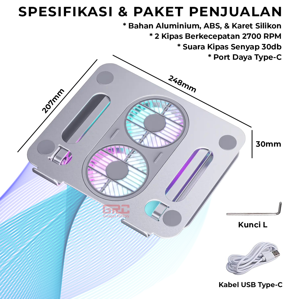 Cooling Pad Laptop Stand RGB Fan Pendingin Laptop Tatakan Meja Cooler