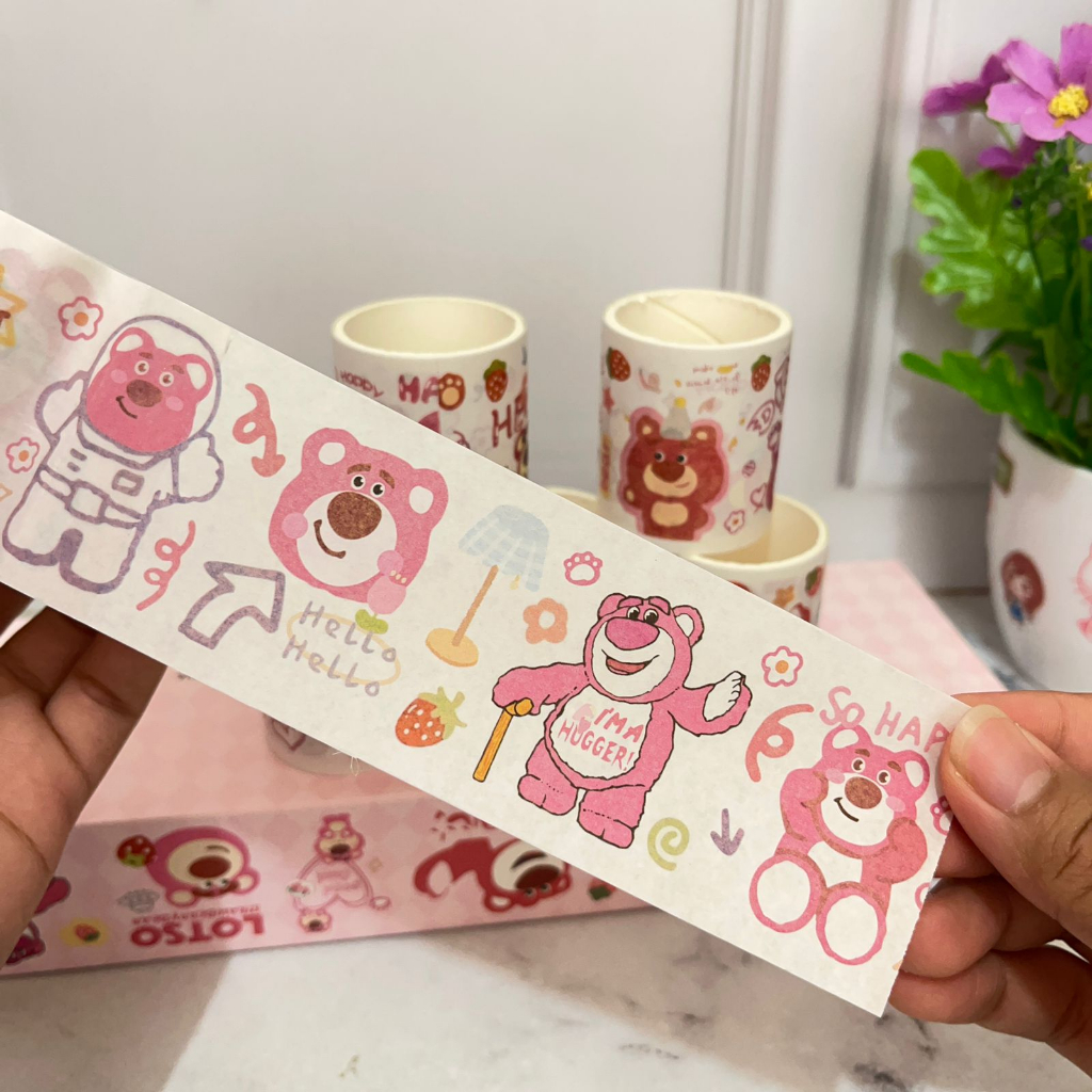 Washi tape Lotso 1 set isi 6 Roll Pink Colour Cute Unik Best Quality / Selotip Bergambar Beruang Pink Kualitas Terbaik isi 6 gulung ATK Fancy kekinian bisa COD