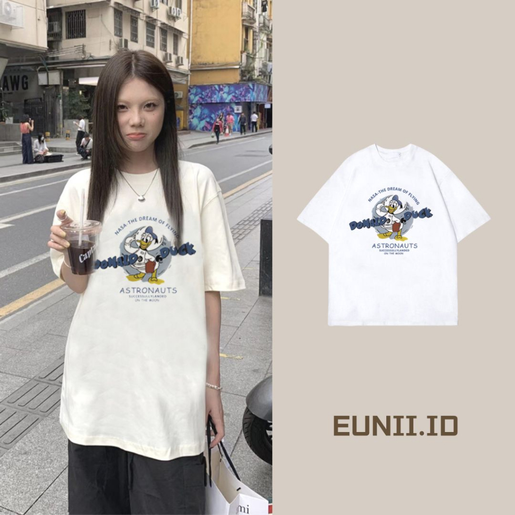 EUNII T-shirt Lengan Pendek Disney Donald Duck Printing Korean Style/Kaos Atasan Wanita/Baju Kaus Oversize Wanita/Kaos Wanita