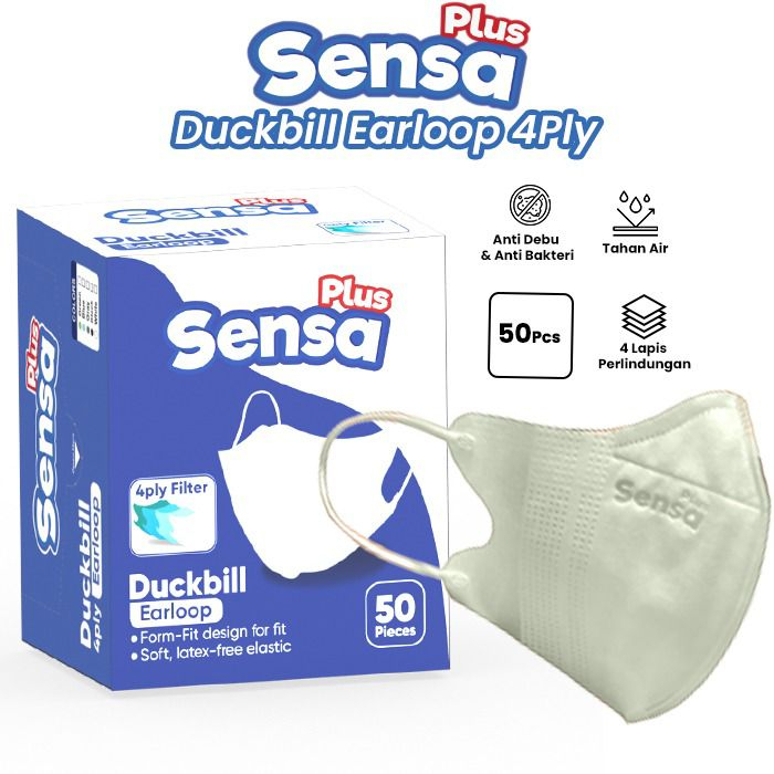 MASKER DUCKBILL SENSA PLUS 4PLY 1BOX 50 PCS HITAM PUTIH MURAH