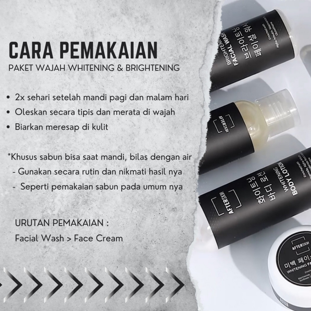 [PAKET WAJAH SERIES] AFTERSKIN WHITENING SKINCARE ALA KOREA BPOM HALAL / SERUM + FACE CREAM + FACIAL WASH  / PEMUTIH DAN PENCERAH COLLAGEN