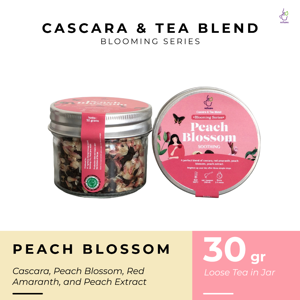 

Netisane Peach Blossom (Cascara, Red Amarant, Peach Blossom, Peach Extract) | Netisane Cascara Blend Blooming Series | Artisan Tea / Teh Herbal | (Loose tea in jar)