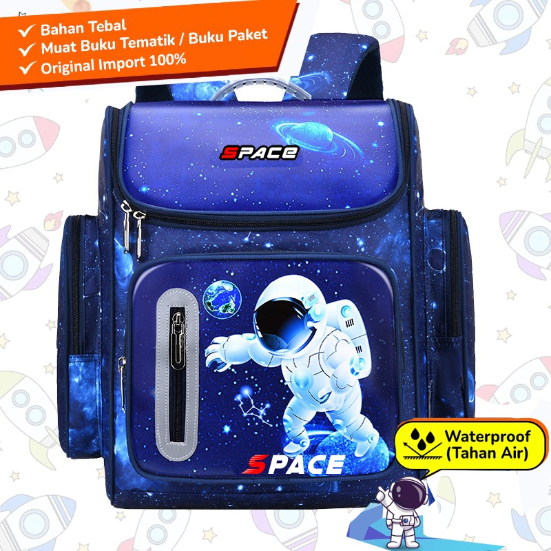 BLINGBERRY Tas sekolah anak SD Tas Astronot Space Anak Cowok Waterproof Tahan Air Kekinian High Qual