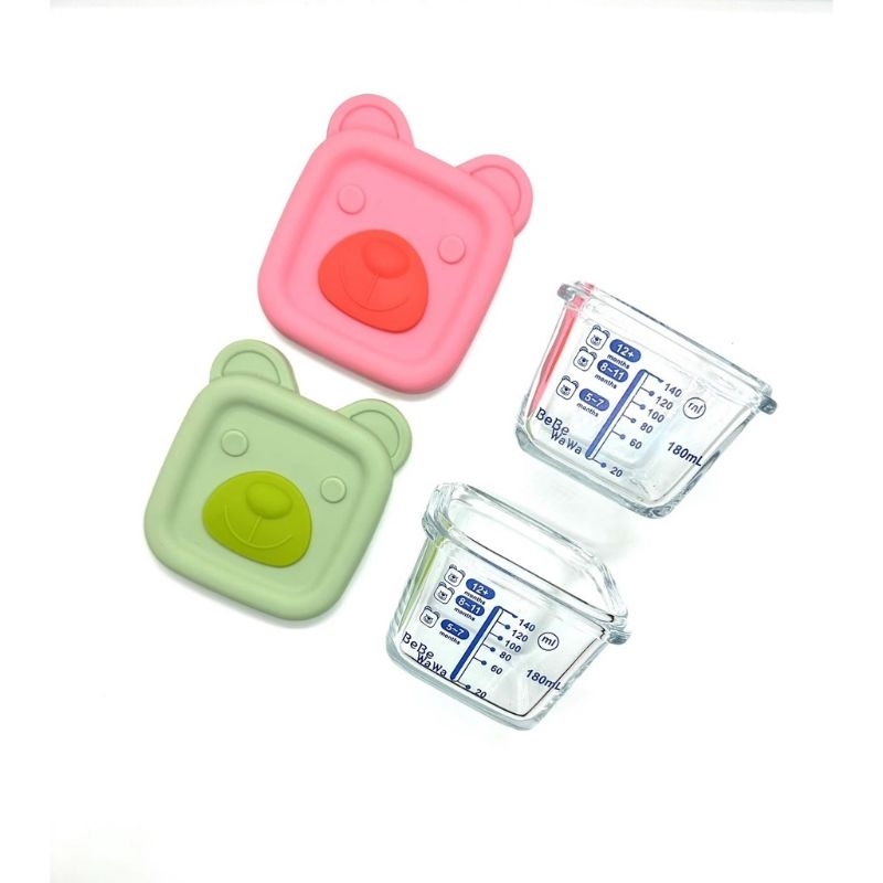 Bebe Wawa Silicone Liq Food Glass Container BW007-1 160ml BW007-2 180ml - Bebewawa Silikon Liq Tempat Mpasi Kaca Bayi - Wadah Mpasi Kaca Baby Tutup Silikon