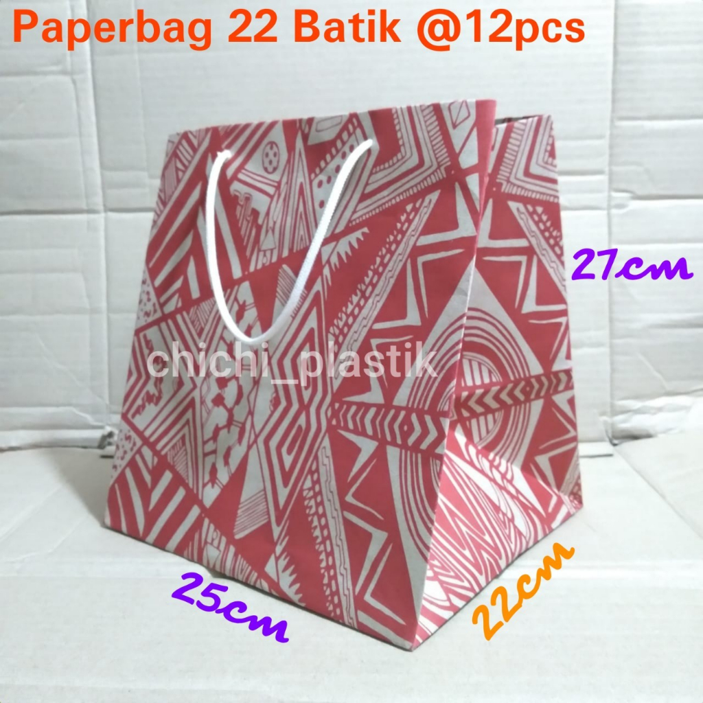 Isi 12pc Paperbag dos nasi 22  batik lusinan / tas kertas motif batik 22 x 22 / tas kertas batik