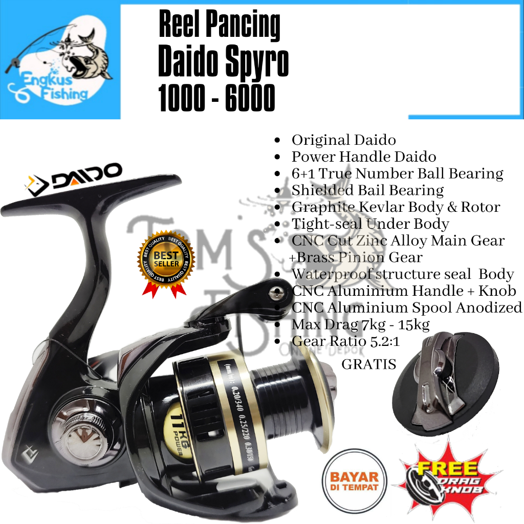 Reel Pancing Daido Spyro 1000 - 6000 (6+1 Bearing) Power Handle Full Seal Bearing - Engkus Fishing