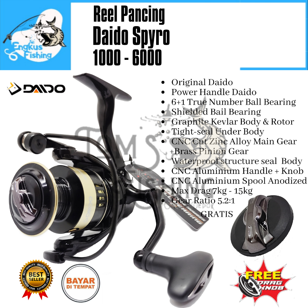 Reel Pancing Daido Spyro 1000 - 6000 (6+1 Bearing) Power Handle Full Seal Bearing - Engkus Fishing