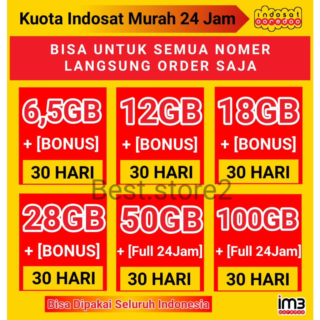 PAKET DATA INDOSAT MURAH FULL 100GB || 50GB || 44GB|| 28GB || 20GB ||10GB"