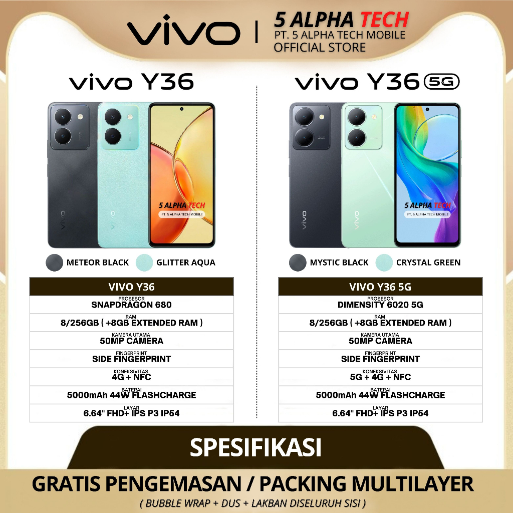 VIVO Y36 5G NFC 8/256GB ( +8GB EXTENDED RAM ) GARANSI RESMI VIVO