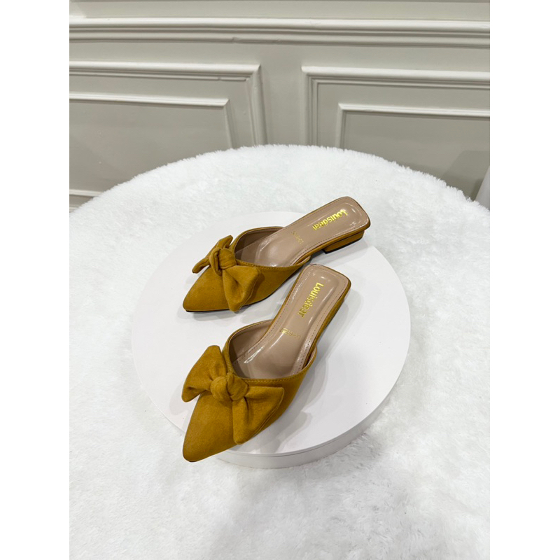 sendal Heel wanita Louisdear B160 tapak Heel 2 cm bahan suede