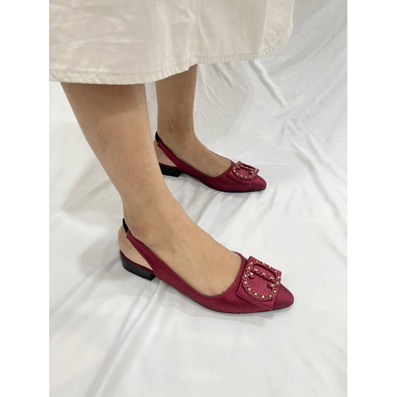 sepatu flat shoes terbaru wanita LOUSIDEAR B111 bahan satin tali belakang