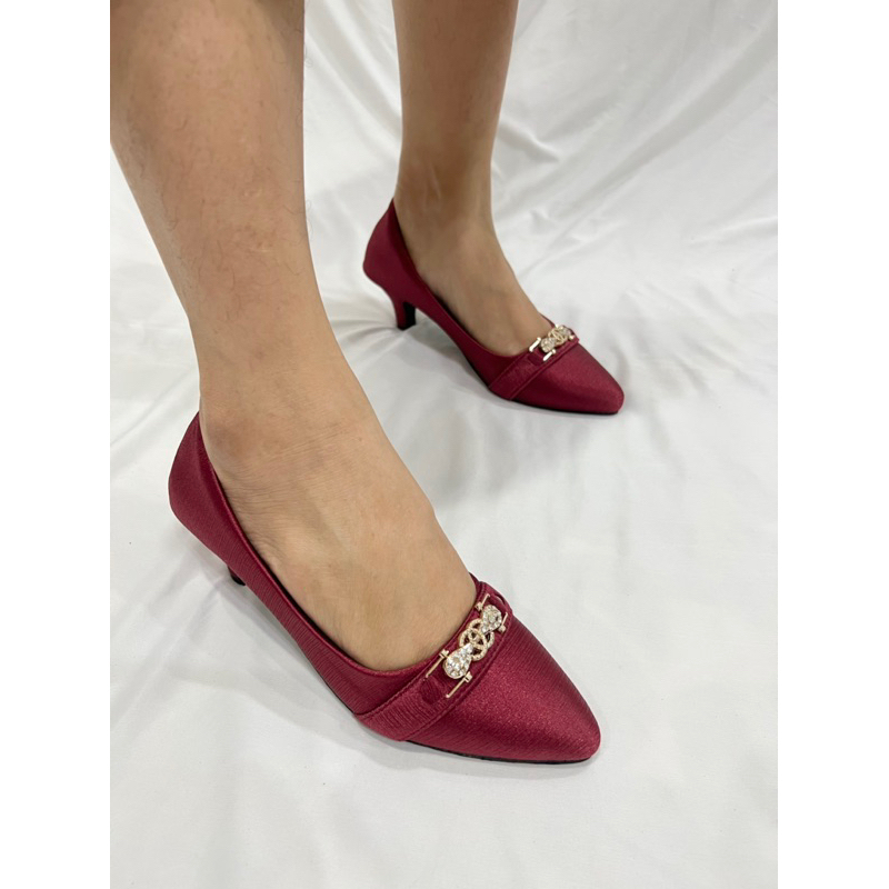 sepatu heel wanita terbaru kekinian pesta LOUISDEAR Heel 3 cm bahan satin