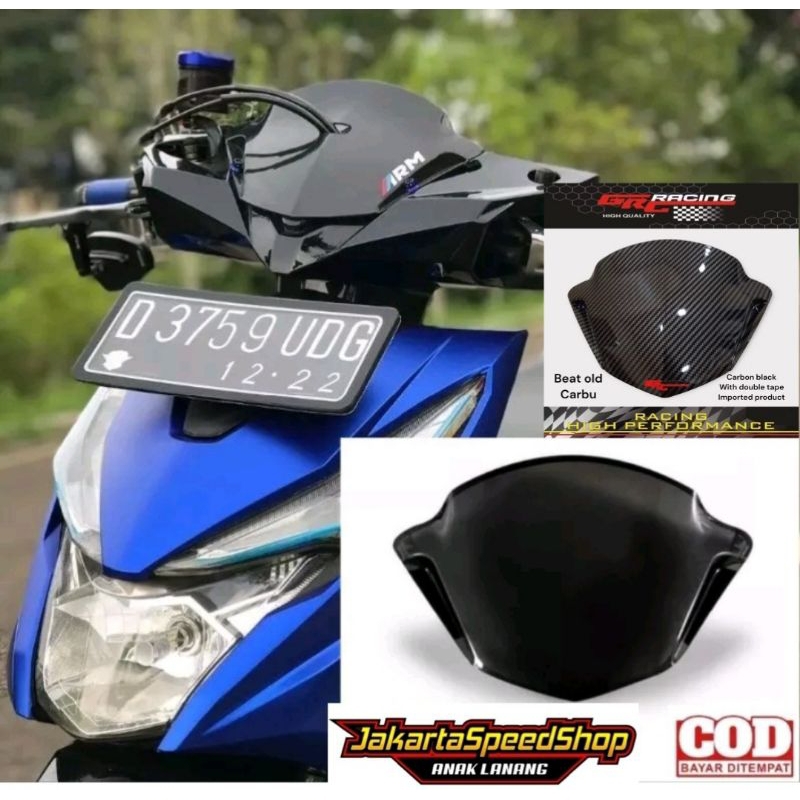 Visor variasi honda beat fi lama model beat karbu pnp beat new esp bahan akrilik warna hitam &amp; carbon celup wtp free dobel tape