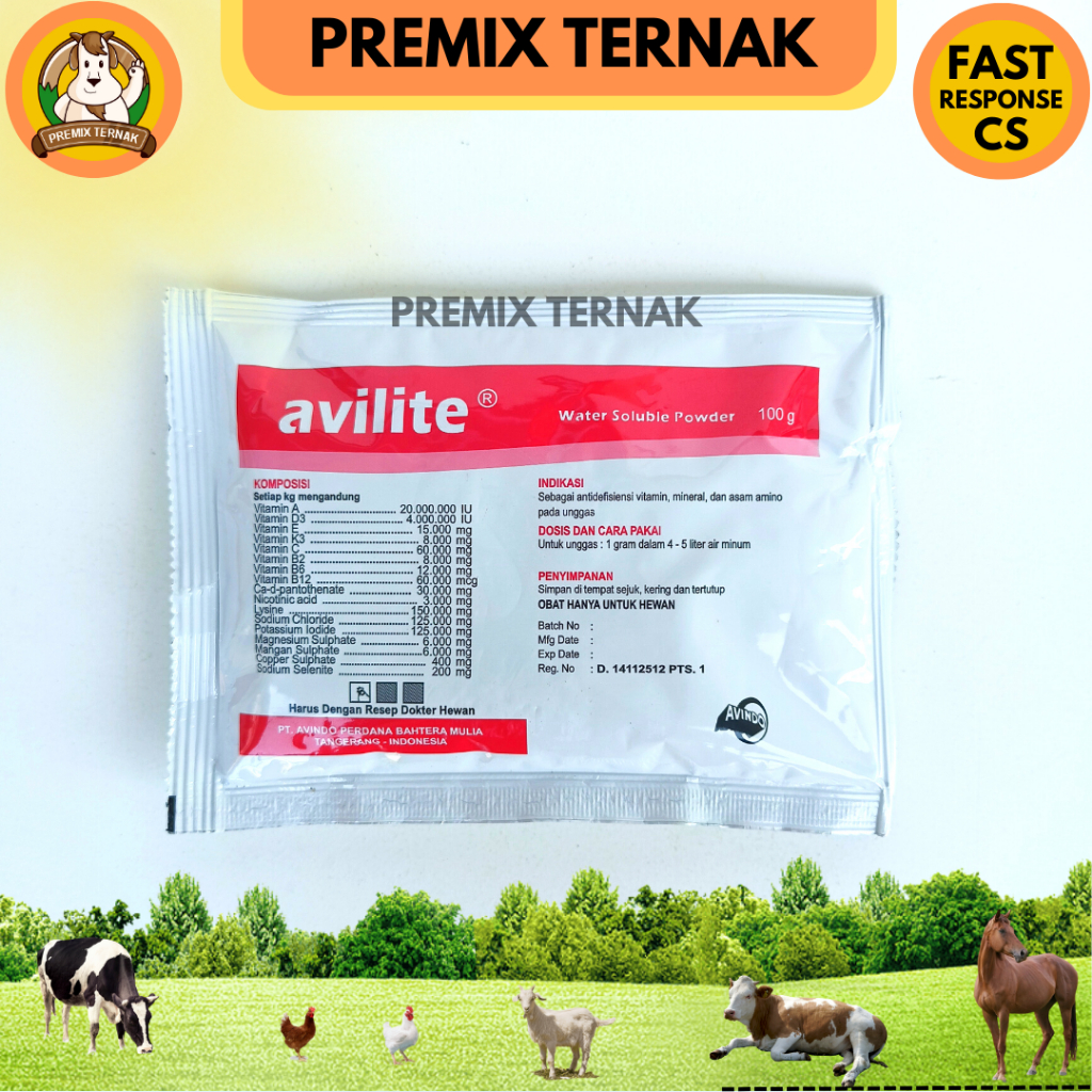 AVILITE 100 Gram - Multivitamin Mineral Dan Asam Amino untuk Unggas Ayam Bebek dan Babi