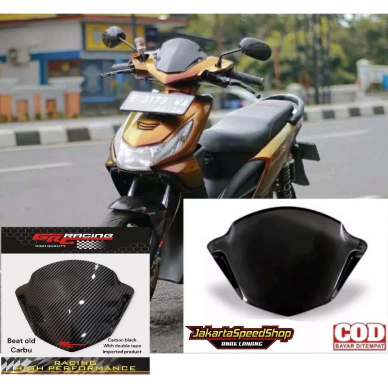 Visor winsil variasi honda beat karbu lama pnp honda beat fi 2013 2014 beat new esp 2015 keatas bahan akrilik hitam &amp; carbon celup wtp free dobel tape lem 3m