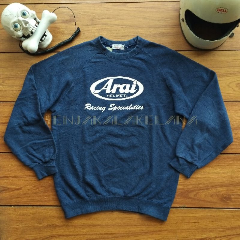 Vintage Arai Crewneck sweater, Japan. x shoei helm helmet 76 lubricants union racing yellowcorn