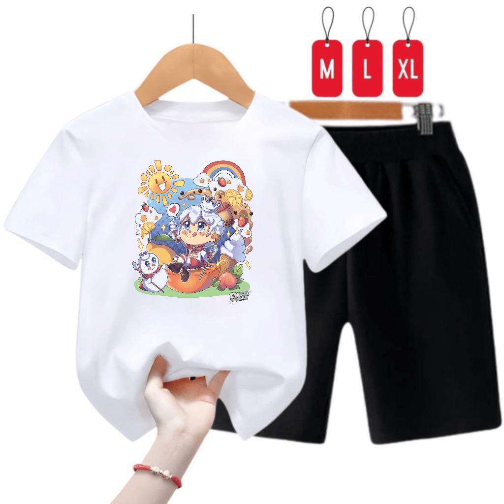 Hzl_outfit Setelan Baju Kaos Anak Laki Dan Perempuan King Mixue/Kaos Setelan KING MIXUE