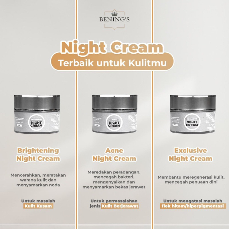 Night Cream Benings Skincare (bpom)