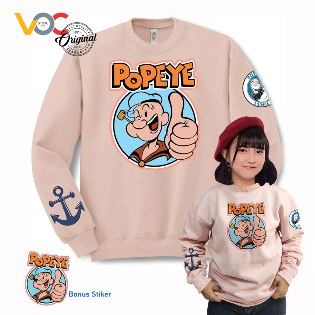 Sweater Pria Wanita Distro POPEYE Switer Crewneck Fleece Tebal Premium Unisex Oversize