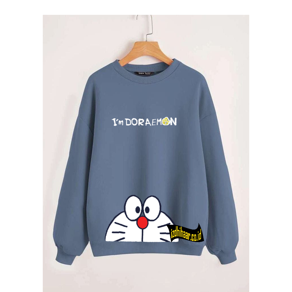 Sweater Wanita Oversize Sweatshirt Motif Doraemon Crewneck Remaja Dewasa Unisex M L XL XXL