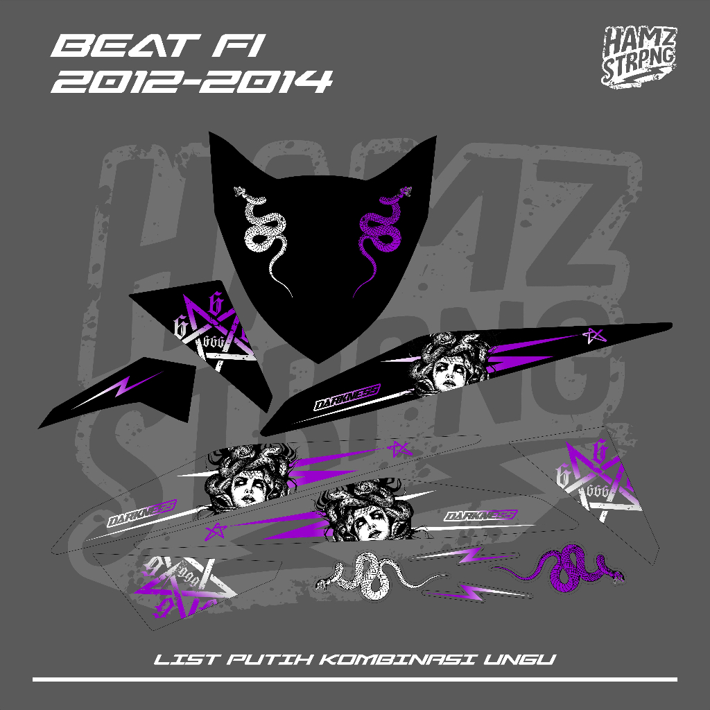 Striping Transparan Beat FI 2012-2014 Medusa 666 Satanic