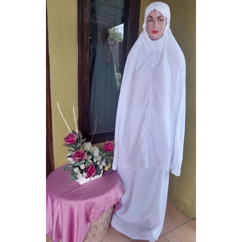 MUKENA PUTIH DEWASA BORDIR BUNGA KATUN MICRO