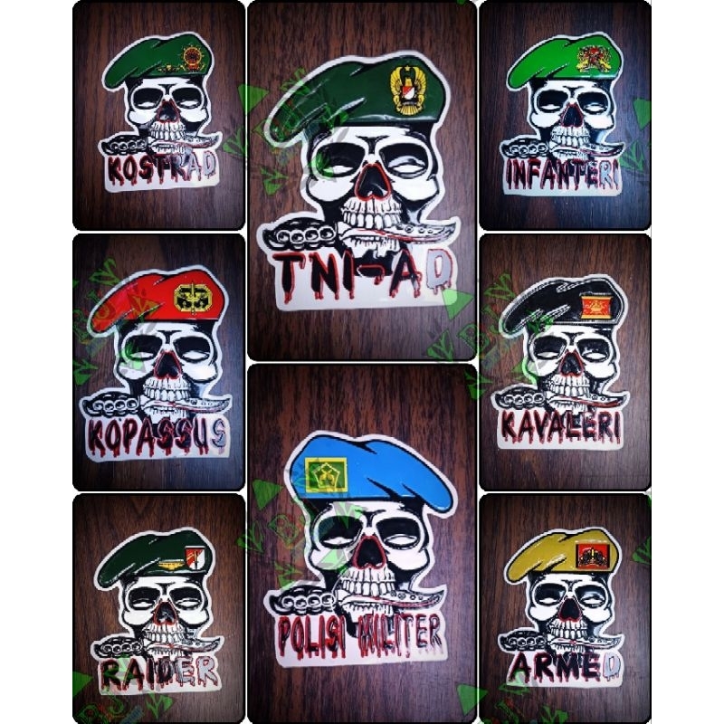Stiker Embos Timbul Tengkorak Logo Tni-ad/Kopasus/Infantri/Raider/Kostrad/Pm/Polisi Militer/Armed/Ka