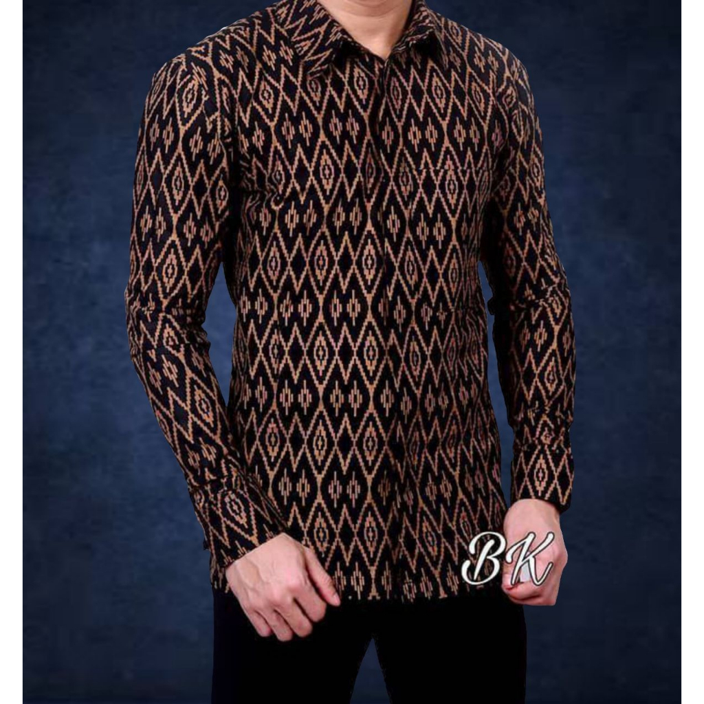 Batik Pria Lengan Panjang BATIK AZMIL HRB026 motif KERATONAN Kode 002 size M L XL XXL Reguler