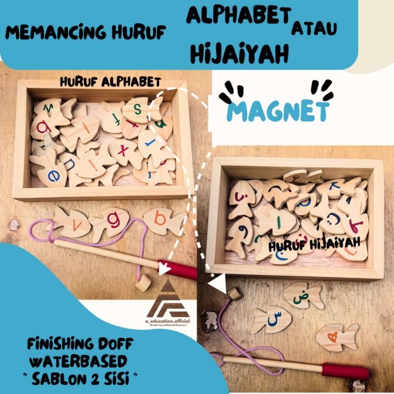 Memancing Huruf Alphabet hijaiyah pancing huruf kayu