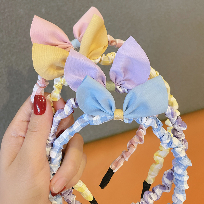 DSM Bando Scrunchie Korea Anak Perempuan Motif Kotak Kotak Bando Aksesoris Rambut Wanita Bando Pita Scrunchie Bando Lucu Bando Kerut Pita