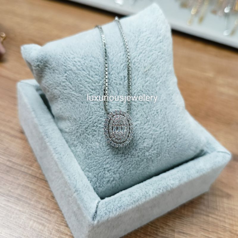 Kalung liontin oval mewah cutting diamond look