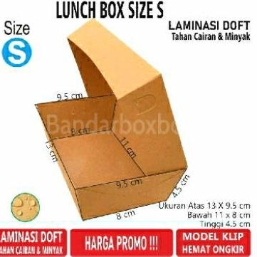 Lunch Box size S Kotak Makan Kertas Paper Box Kraft Laminasi Dus Takoyaki Dimsum Tahan Cairan Tahan 