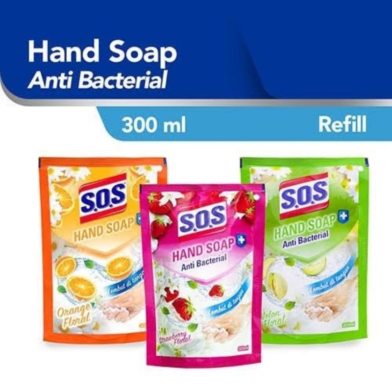 SOS Hand Soap Anti Bacterial Pump 400ml 300ml Refill  - S.O.S Sabun CuciTangan Antibakteri - Antibacterial Yuri Sabun Cuci Tangan Handsoap