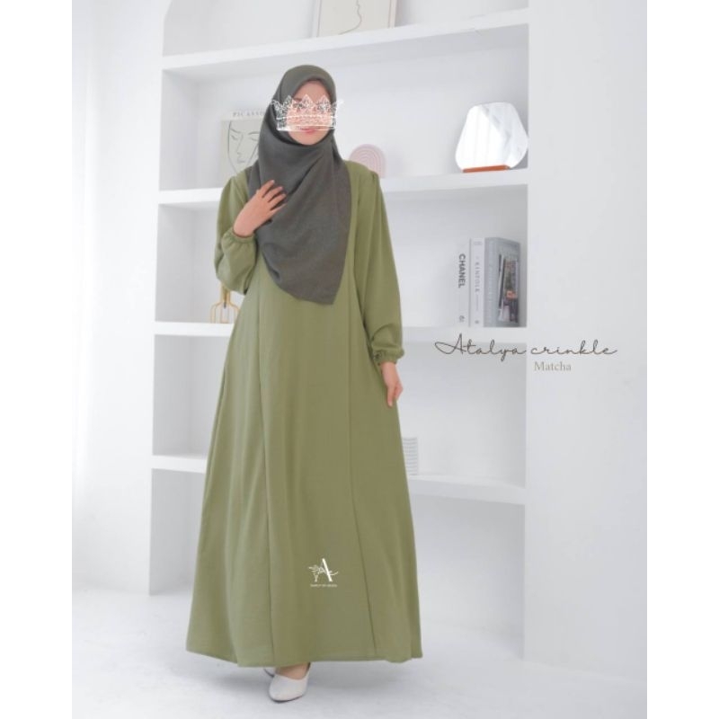 Gamis Atalya bahan crinkle sutra | gamis atalya bahan crinkle airflow | busui friendly