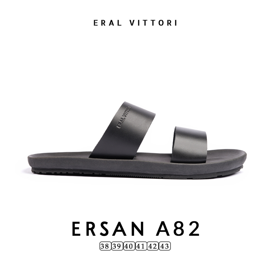 Eral Vittori - Ersan A82 Sandal Pria Kulit Santai Harian Hitam