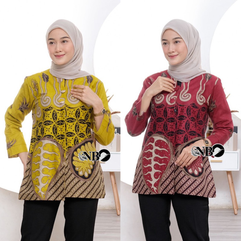 tey-17 Batik wanita ASJ SA HRB026 Kenongo Kemeja Tosca Pendek