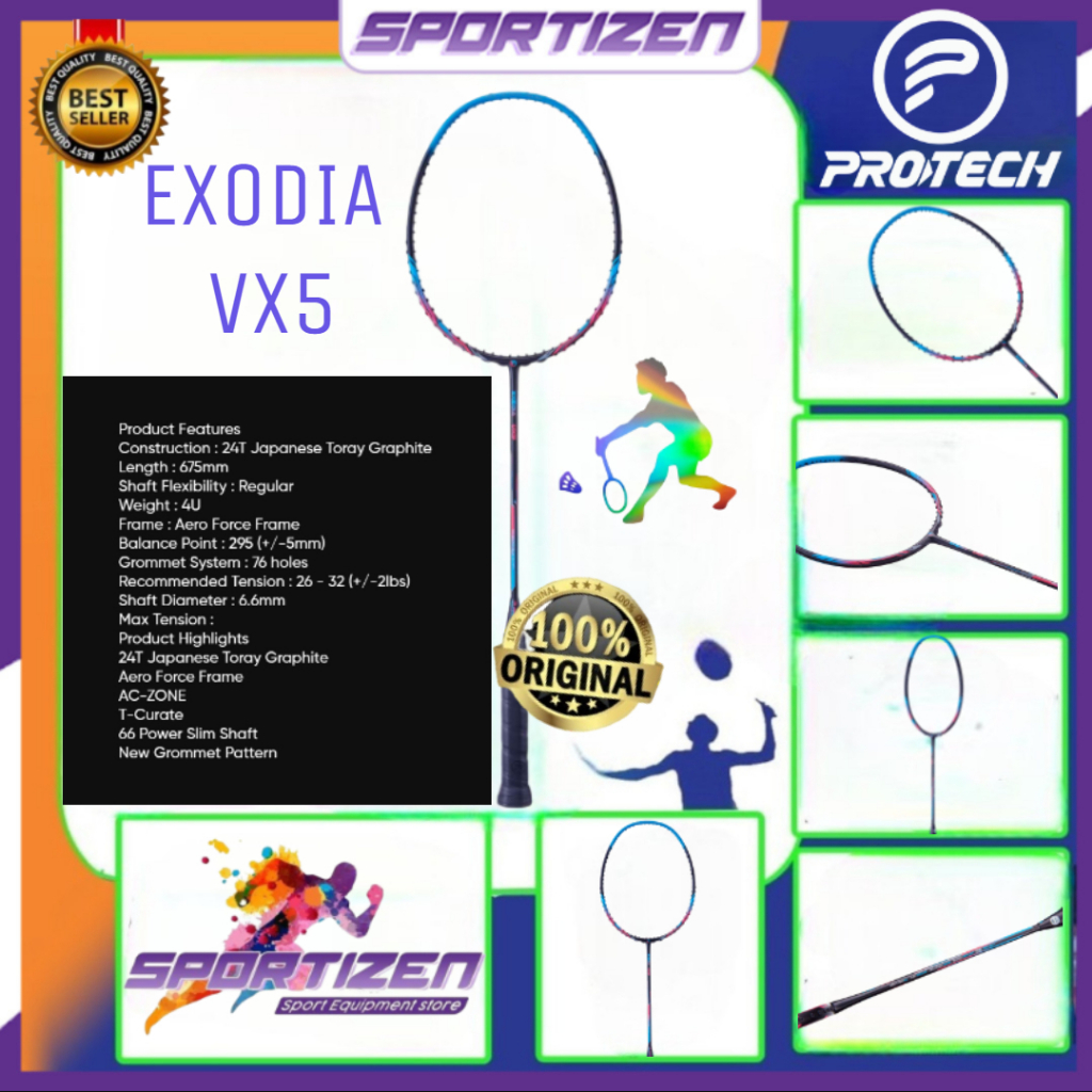RAKET BADMINTON BULUTANGKIS PROTECH EXODIA VX5/VX 5/VX-5 CLASSIC ORIGINAL