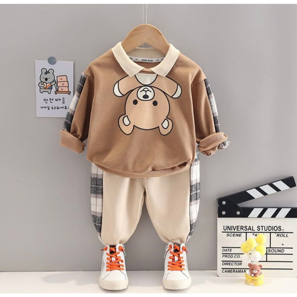 PROMO SETELAN SWEATER ANAK TERBARU MOTIF BEAR TERBALIK  1-5 TAHUNSETELAN SWEATER ANAK LAKI LAKI SWEATER ANAK PEREMPUAN TERBARU