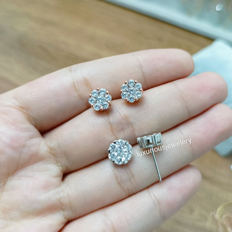 Anting tusuk premium lotus cutting diamond look