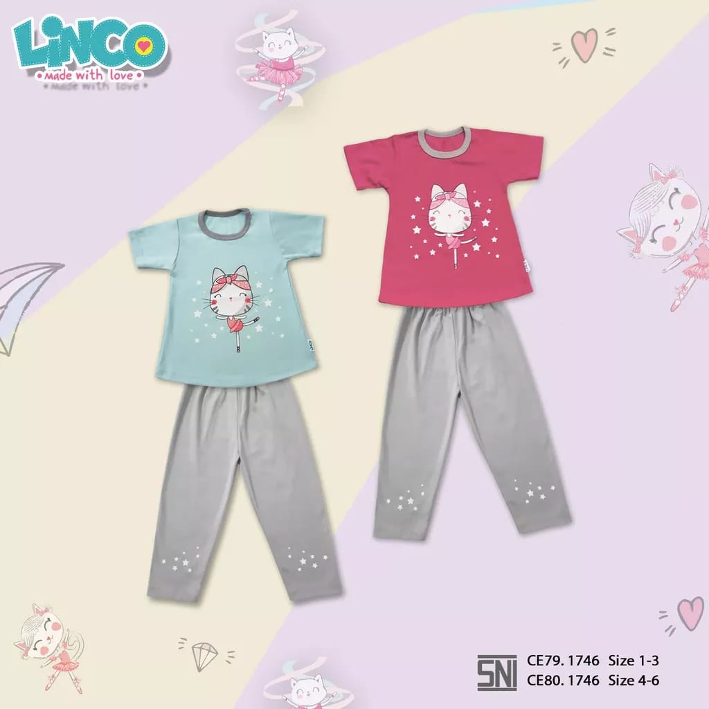 Linco Setelan Pendek Panjang Motif / Polos Anak Wanita 1-3 tahun Per 2 PCS