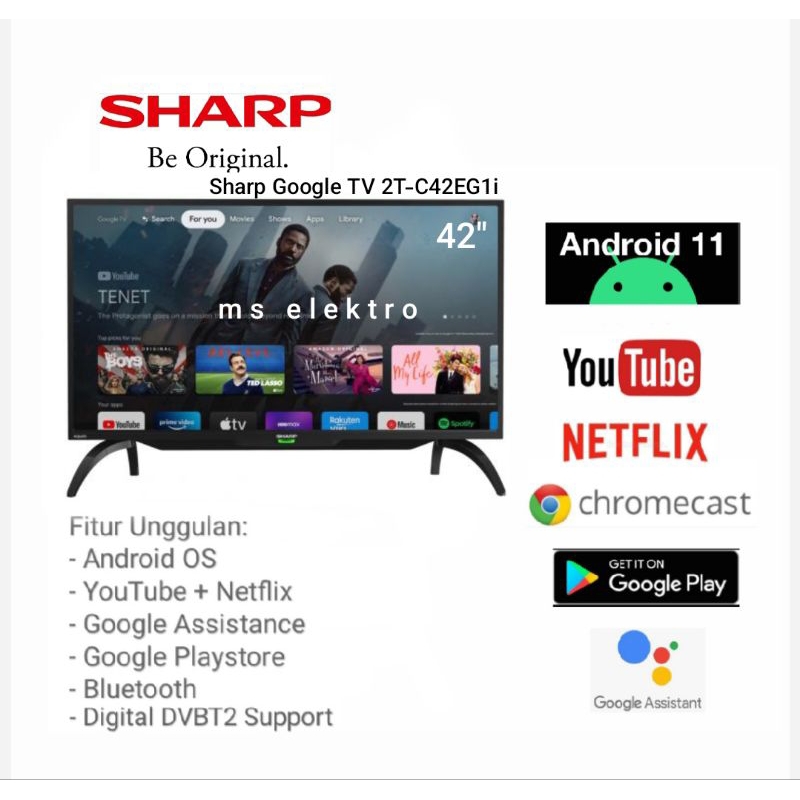 TV LED Sharp 42 inch Smart Google TV Android Digital 2T-C42eg1i